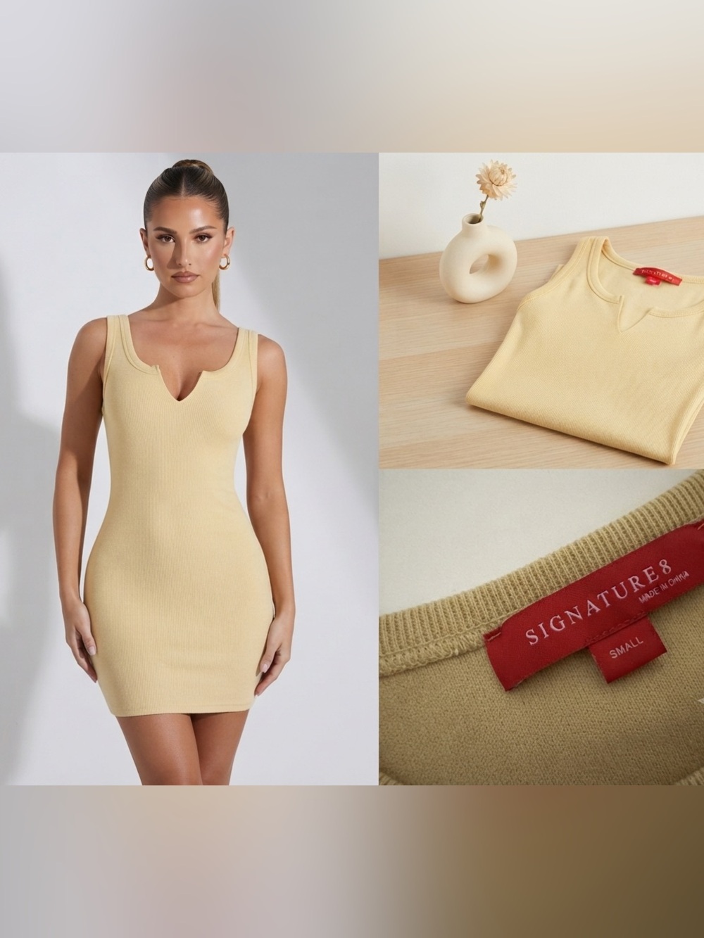 Signature8 Ribbed Notch-Neck Bodycon Mini Dress Size Small ptp 12 1/2- 22”